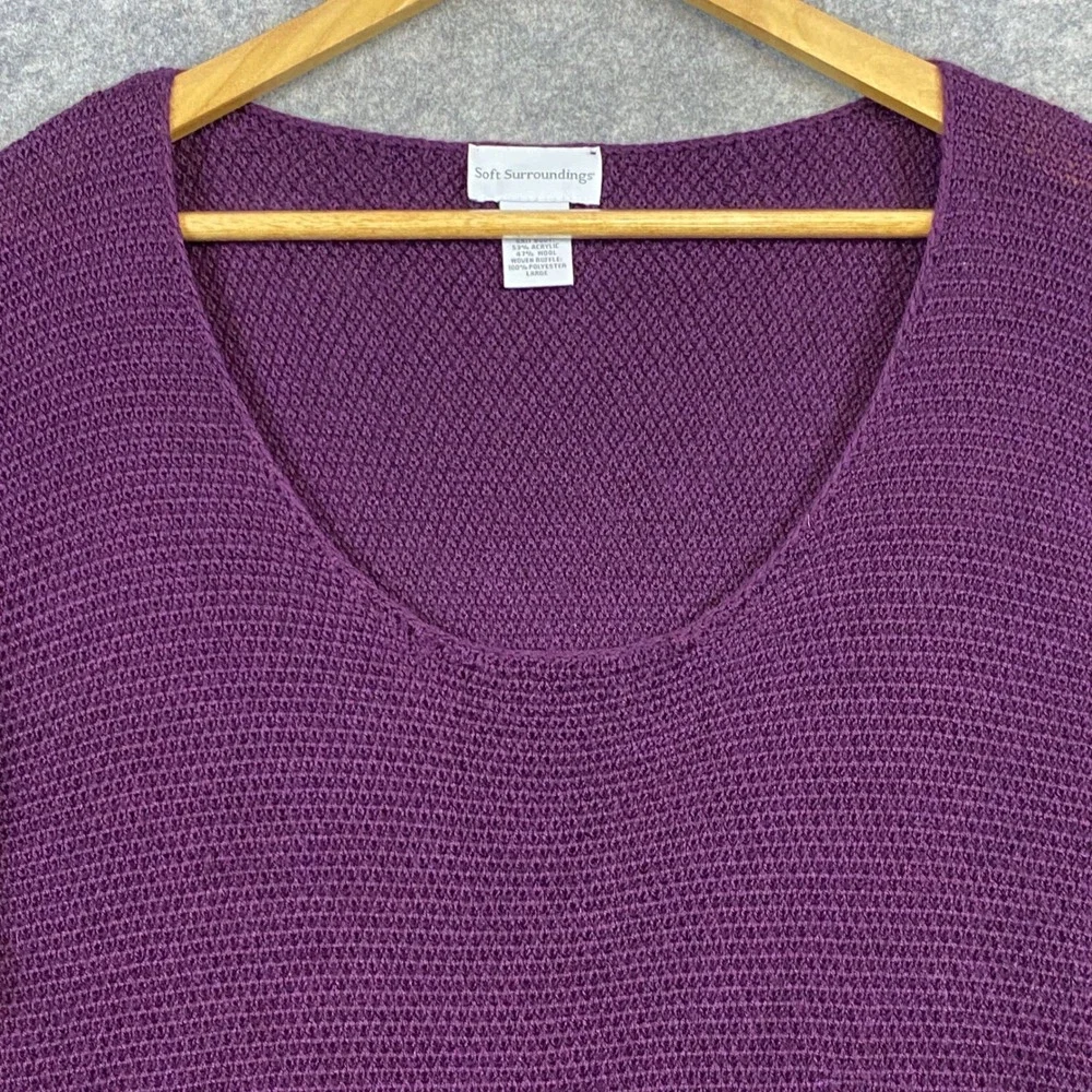 Soft Surroundings Women's Purple‎ Wool Blend Knit Ruffle Bottom Sweater Size L